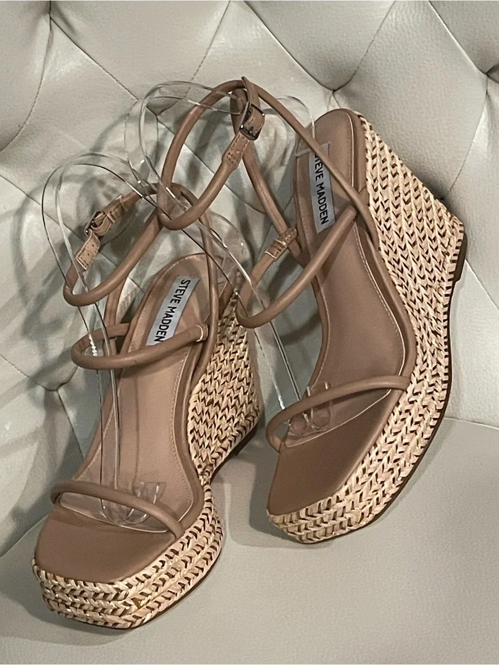 Steve Madden Braided Platform Wedge Sandals in Tan